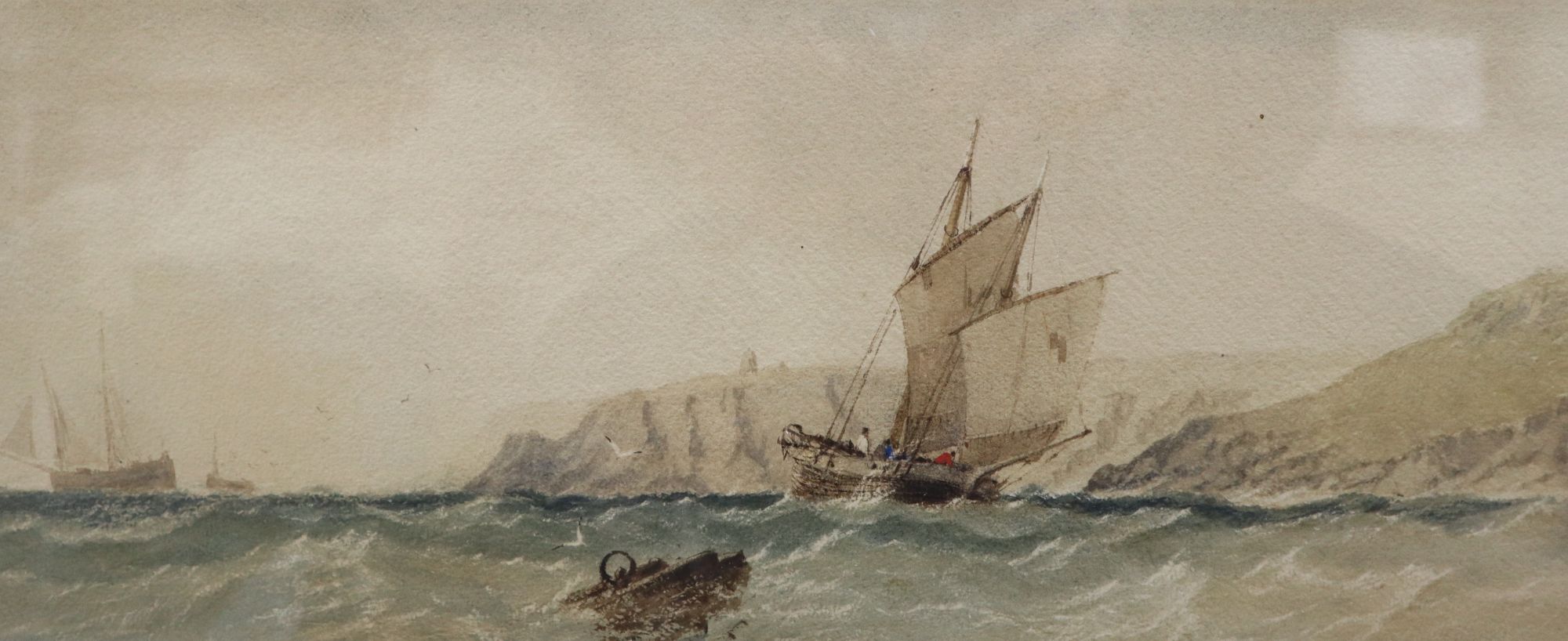 19th century English School, two watercolours, Fishermen along the coast, 17.5 x 42cm and 21 x 36cm
